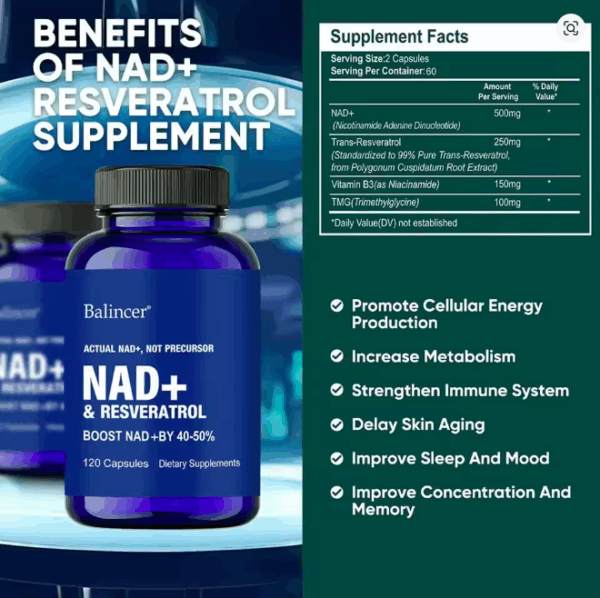 NAD+ Resveratrol Antienvejecimiento - Imagen 2